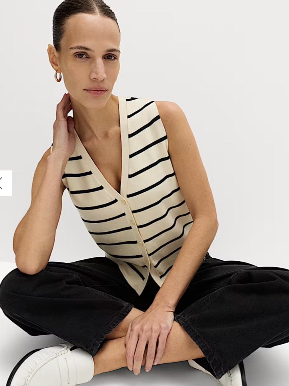 Marks & Spencer Striped V-Neck Cropped Knitted Waistcoat – Size S